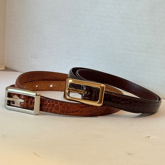 Fossil Accessories - Fossil Croc Embossed Belts Womens Large Brown Set of 2 Good Skinny Leather